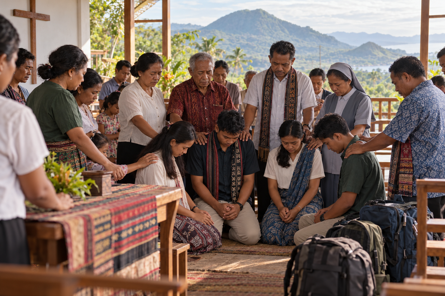 An Indonesian church community in Flores praying for young adults preparing for missionary service